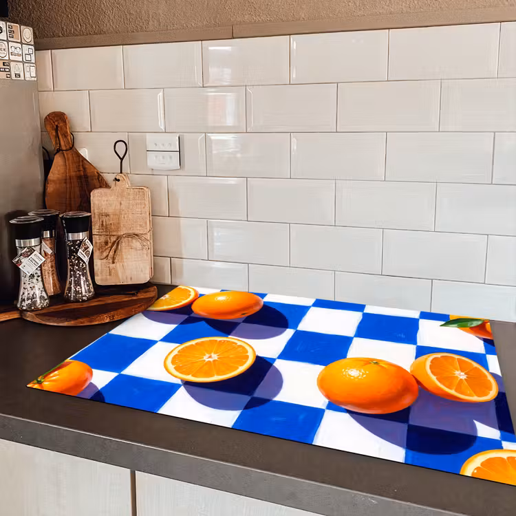 Induction Hob Cover - Orange - Checkered - Food - Sinaasappel - Geruit - Eten Inductie beschermer vinyl 3mm klein