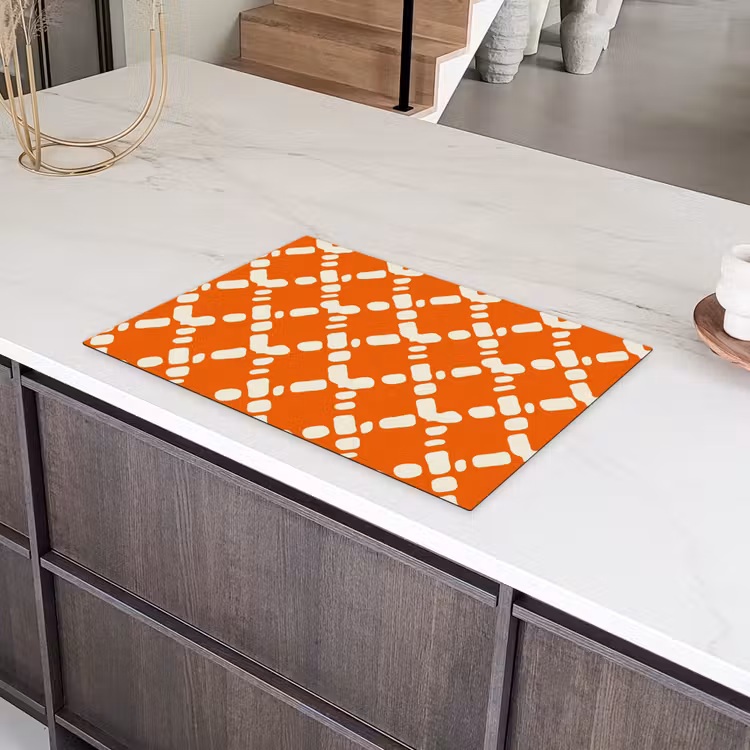 Oranje - Ruitpatroon - Wit Inductie beschermer vinyl 3mm klein 276 -sfeer8