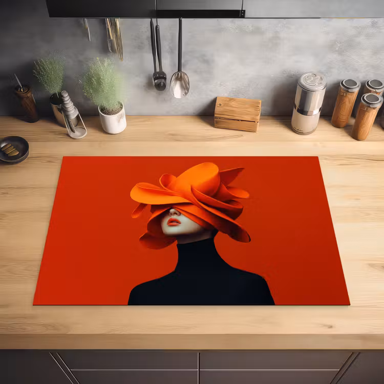 Oranje - Hoed - Vrouw Inductie beschermer vinyl 3mm klein -sfeer5