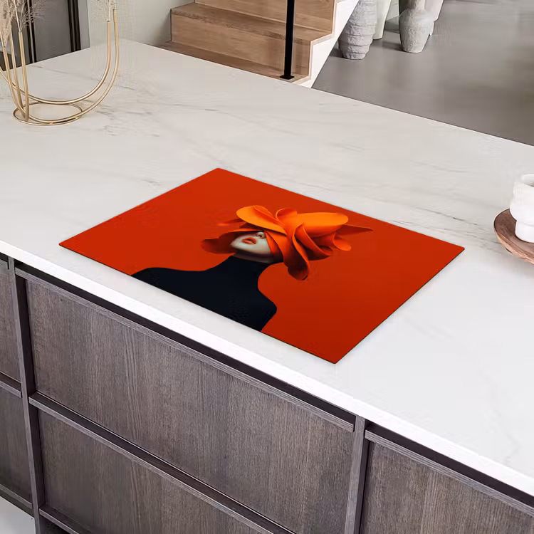 Oranje - Hoed - Vrouw Inductie beschermer vinyl 3mm klein -sfeer8