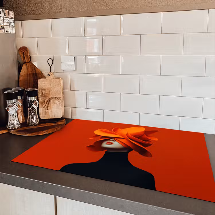 Oranje - Hoed - Vrouw Inductie beschermer vinyl 3mm klein -sfeer3
