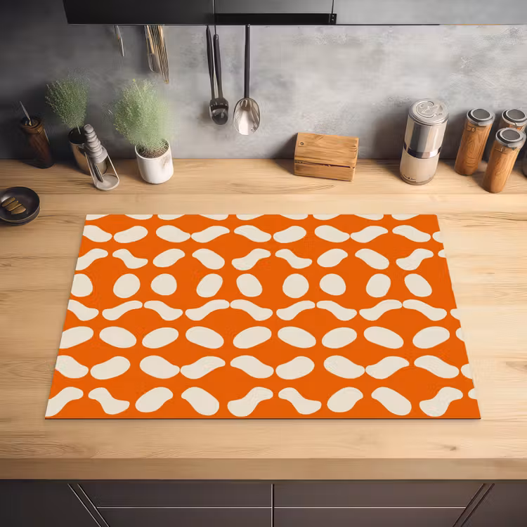 Oranje - Organische vormen - Wit Inductie beschermer vinyl 3mm klein 276 -sfeer5