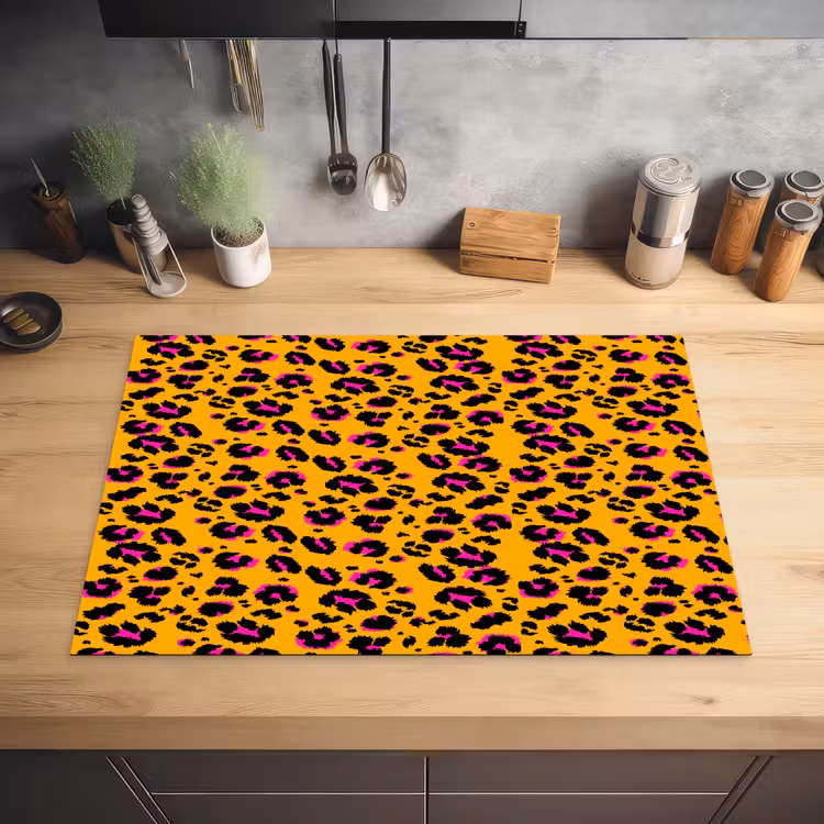 Oranje - Roze - Panterprint Inductie beschermer vinyl 3mm klein 276 -sfeer5