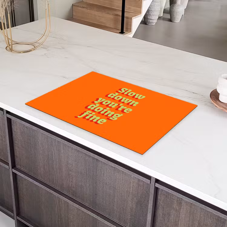 Oranje - Slow down you're doing fine - Retro Inductie beschermer vinyl 3mm klein -sfeer8