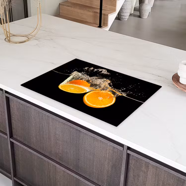 Sinaasappel - Stilleven - Water - Zwart - Fruit Inductie beschermer vinyl 3mm klein -sfeer8