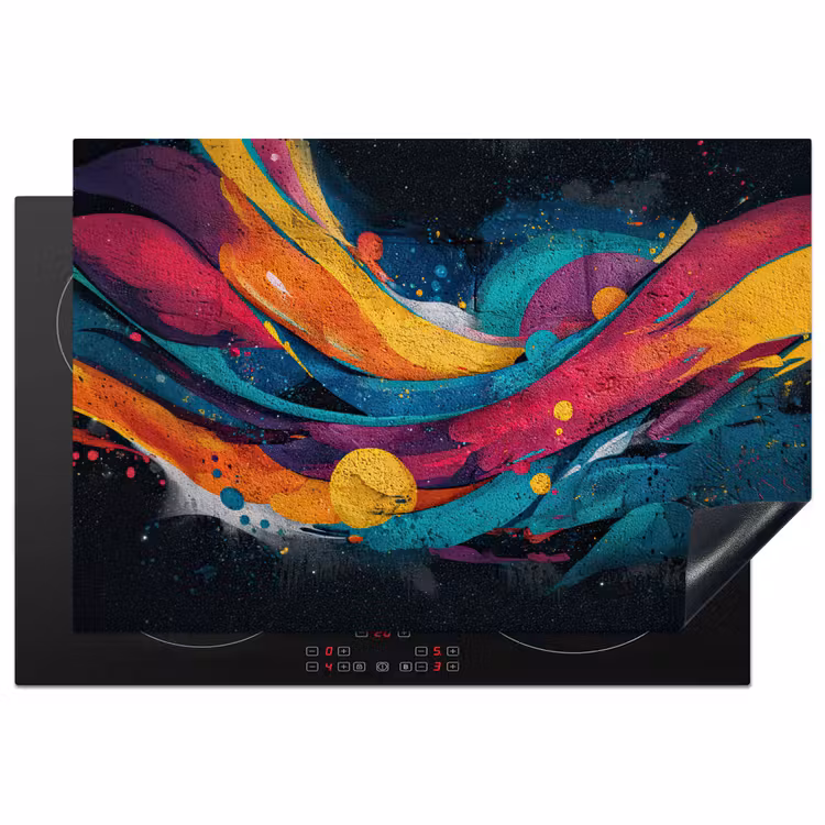 Banen - Golven - Kleurrijk - Abstract Inductie beschermer vinyl 3mm klein -3d