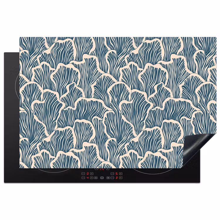 Organisch - Blauw - Crème - Schelpen Inductie beschermer vinyl 3mm klein 276 -3d