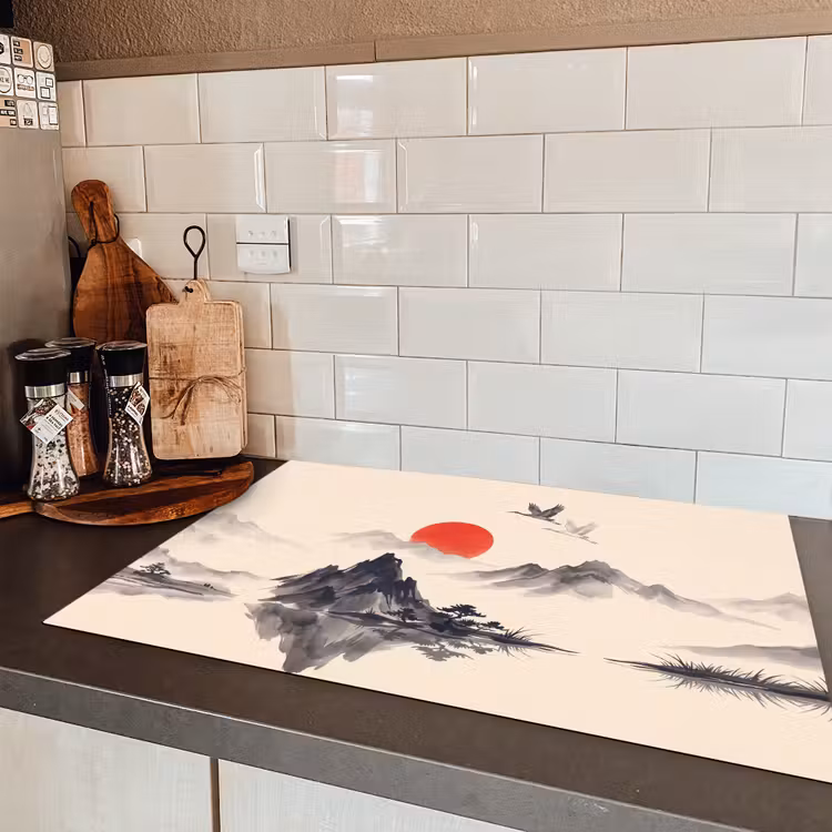 Oosters - Kraanvogels - Landschap Inductie beschermer vinyl 3mm klein -sfeer3