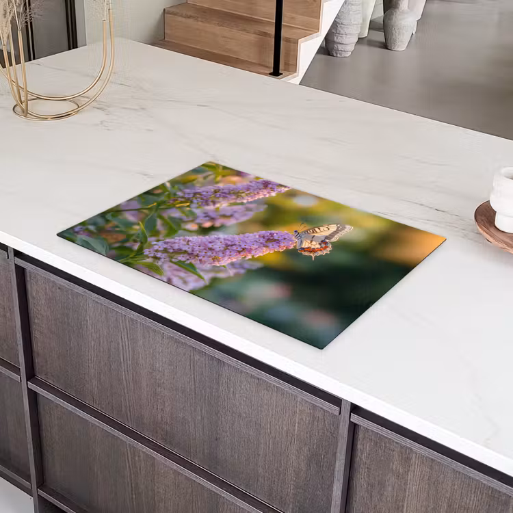 Sierlijke - Vlinder - Paarse - Bloemen Inductie beschermer vinyl 3mm klein -sfeer8