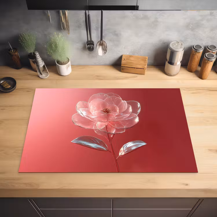Sierlijk - Bloem - Roze - Glazen Inductie beschermer vinyl 3mm klein -sfeer5