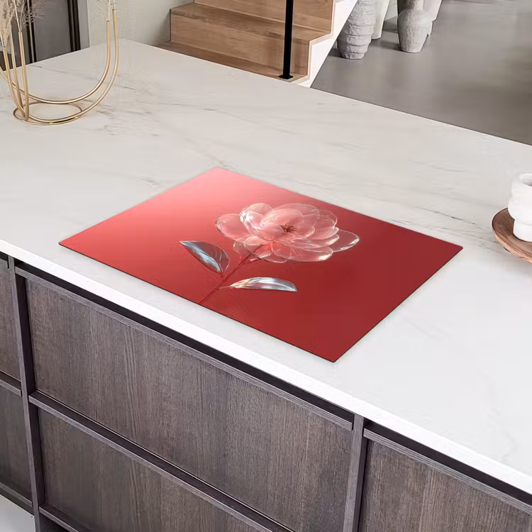 Sierlijk - Bloem - Roze - Glazen Inductie beschermer vinyl 3mm klein -sfeer8