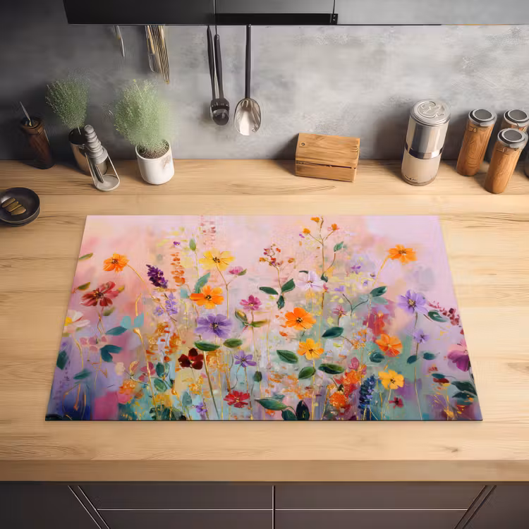Schilderij - Bloemen - Abstract - Kleurrijk Inductie beschermer vinyl 3mm klein -sfeer5