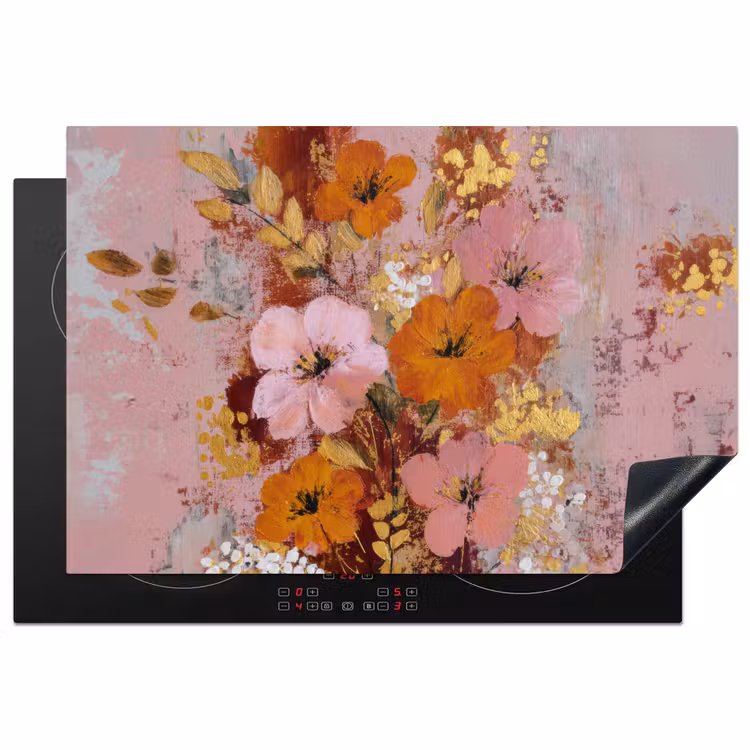 Schilderij - Bloemen - Rustiek - Roze Inductie beschermer vinyl 3mm klein -3d