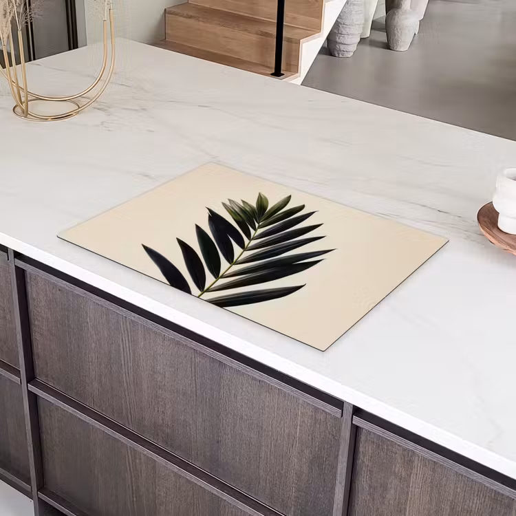 Palmblad - Donkere bladen - Subtiel Inductie beschermer vinyl 3mm klein -sfeer8