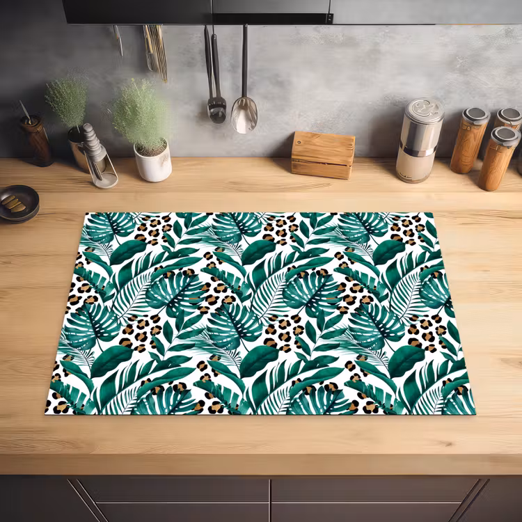 Palmblad - Panterprint - Tropical Inductie beschermer vinyl 3mm klein -sfeer5