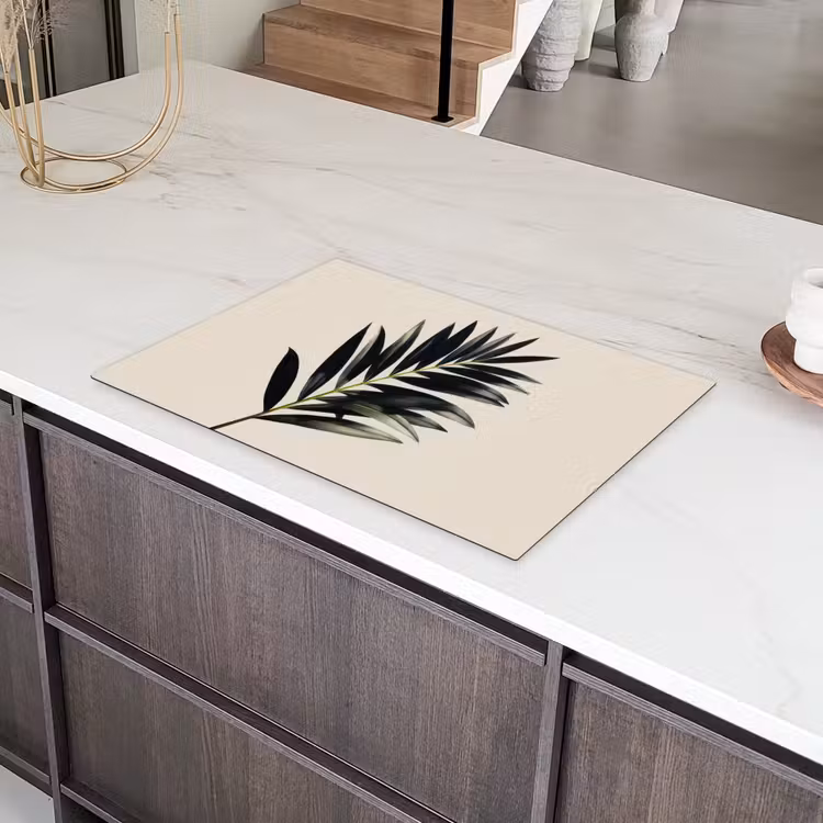 Palmblad - Subtiel - Groen - beige Inductie beschermer vinyl 3mm klein -sfeer8