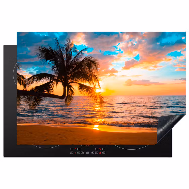 Palm - Zonsondergang - Horizon - Strand - Zee - Tropisch Inductie beschermer vinyl 3mm klein -3d