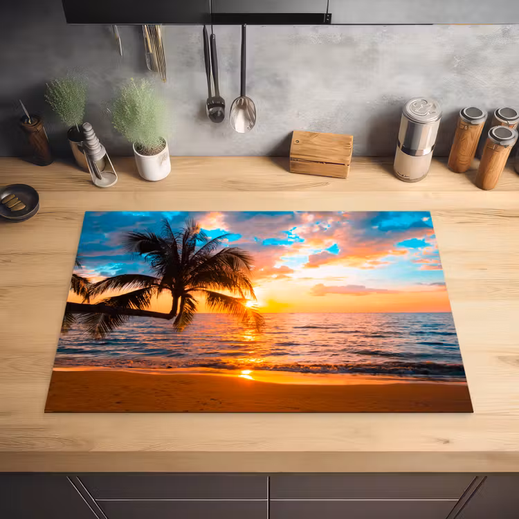Palm - Zonsondergang - Horizon - Strand - Zee - Tropisch Inductie beschermer vinyl 3mm klein -sfeer5