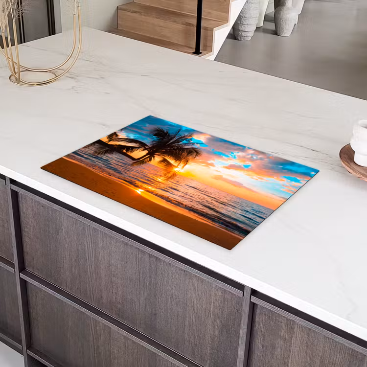 Palm - Zonsondergang - Horizon - Strand - Zee - Tropisch Inductie beschermer vinyl 3mm klein -sfeer8