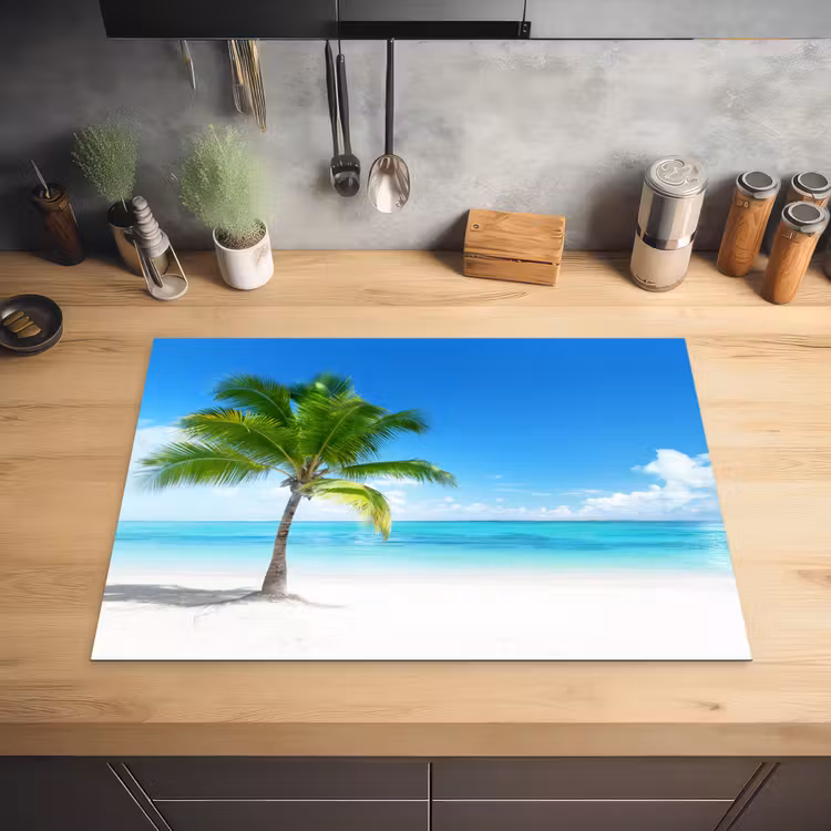 Palmboom - Strand - Zee - Zomer Inductie beschermer vinyl 3mm middel -sfeer5