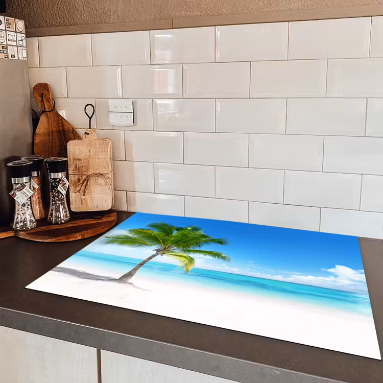 Palmboom - Strand - Zee - Zomer Inductie beschermer vinyl 3mm middel -sfeer3