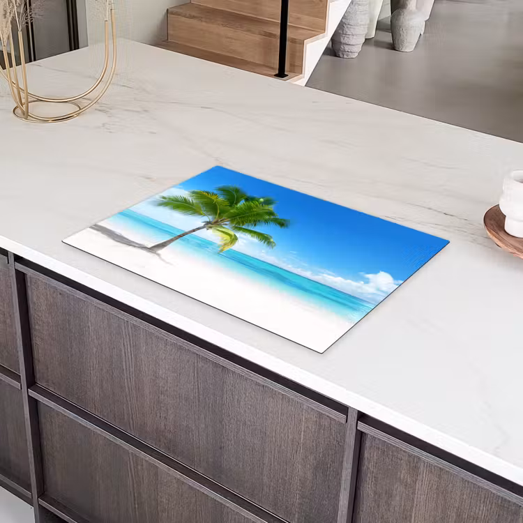 Palmboom - Strand - Zee - Zomer Inductie beschermer vinyl 3mm middel -sfeer8