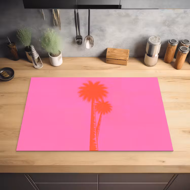 Palmbomen - Modern - Roze Inductie beschermer vinyl 3mm klein -sfeer5