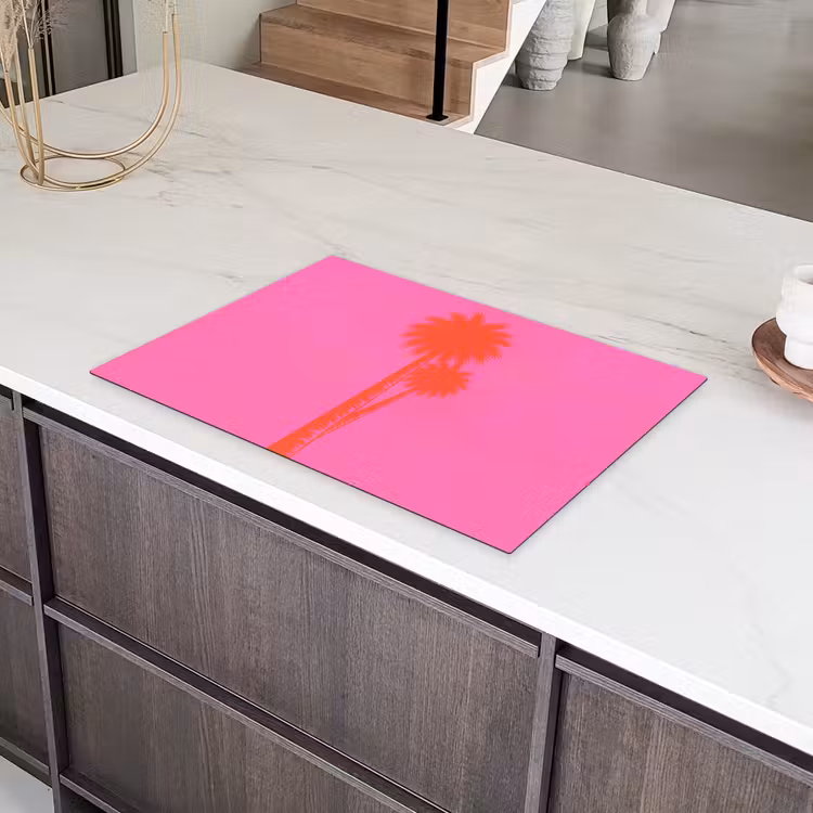 Palmbomen - Modern - Roze Inductie beschermer vinyl 3mm klein -sfeer8