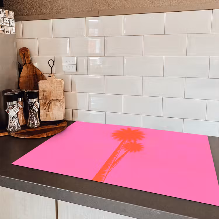 Palmbomen - Modern - Roze Inductie beschermer vinyl 3mm klein -sfeer3