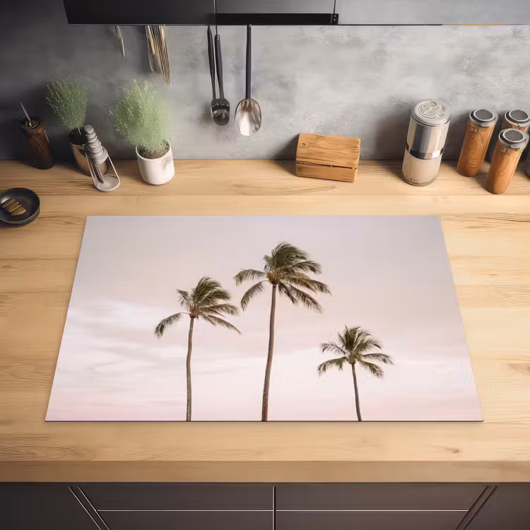 Palmbomen - Zonsondergang - Roze Inductie beschermer vinyl 3mm klein -sfeer5