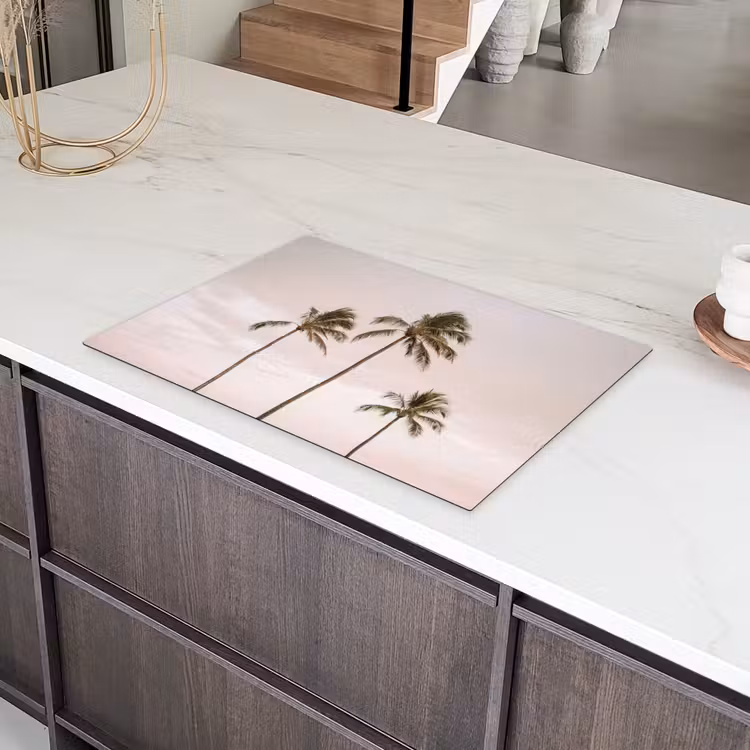 Palmbomen - Zonsondergang - Roze Inductie beschermer vinyl 3mm klein -sfeer8