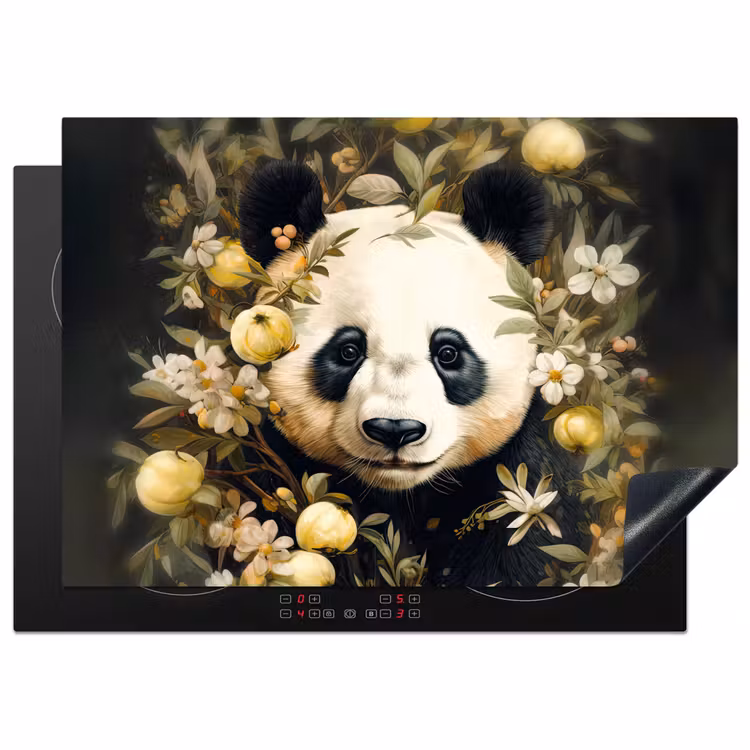 Panda - Pandabeer - Wilde dieren - Natuur - Bloemen Inductie beschermer vinyl 3mm middel -3d