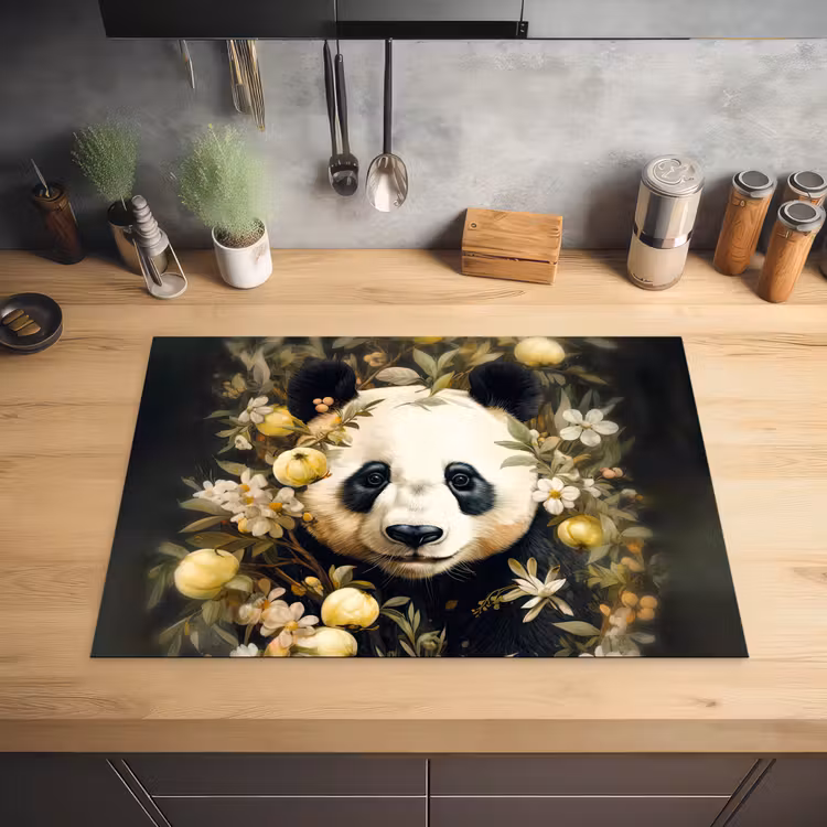 Panda - Pandabeer - Wilde dieren - Natuur - Bloemen Inductie beschermer vinyl 3mm middel -sfeer5