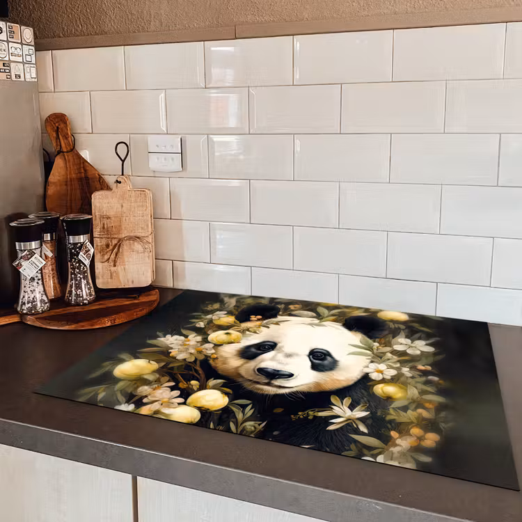Panda - Pandabeer - Wilde dieren - Natuur - Bloemen Inductie beschermer vinyl 3mm middel -sfeer3