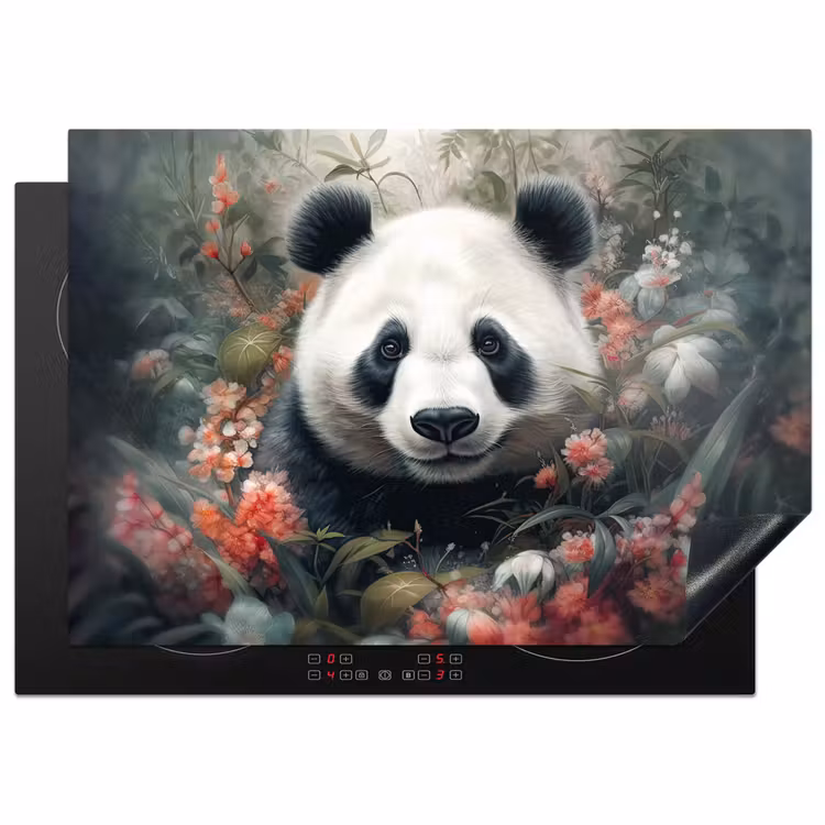 Panda - Wilde dieren - Bloemen - Natuur Inductie beschermer vinyl 3mm middel -3d