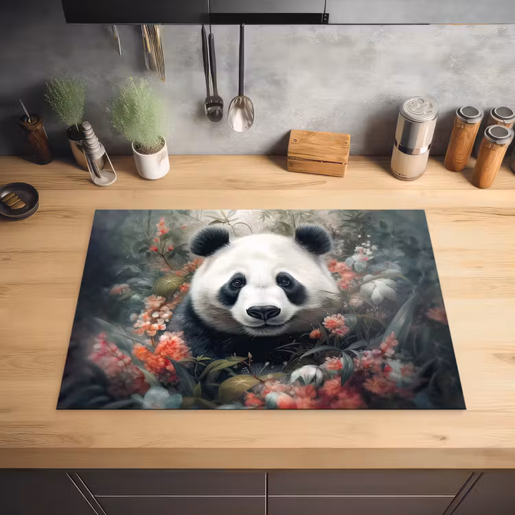 Panda - Wilde dieren - Bloemen - Natuur Inductie beschermer vinyl 3mm middel -sfeer5