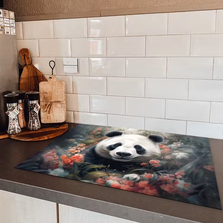 Panda - Wilde dieren - Bloemen - Natuur Inductie beschermer vinyl 3mm middel -sfeer3
