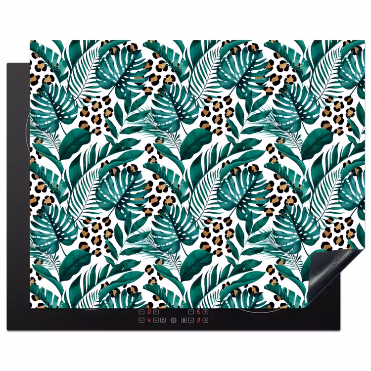 Inductie beschermer - Panterprint - Bladeren - Jungle - Afdekplaat voor kookplaat Inductie beschermer vinyl 3mm groot -3d