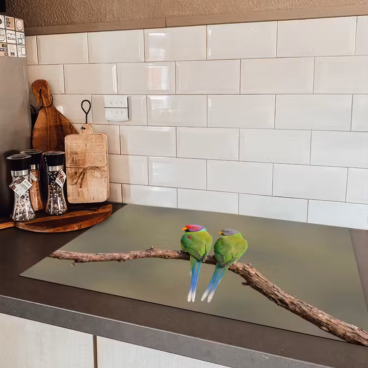 Papagaai - Tak - Natuur - Kleurrijk Inductie beschermer vinyl 3mm klein -sfeer3