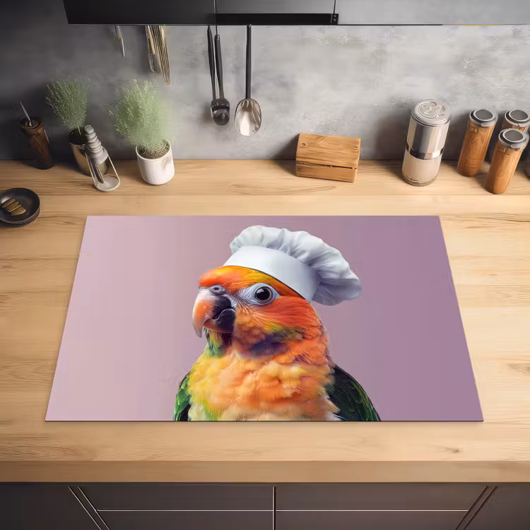Papegaai - Koksmuts - Nieuwsgierig - Vogel Inductie beschermer vinyl 3mm klein -sfeer5