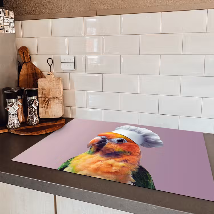 Papegaai - Koksmuts - Nieuwsgierig - Vogel Inductie beschermer vinyl 3mm klein -sfeer3