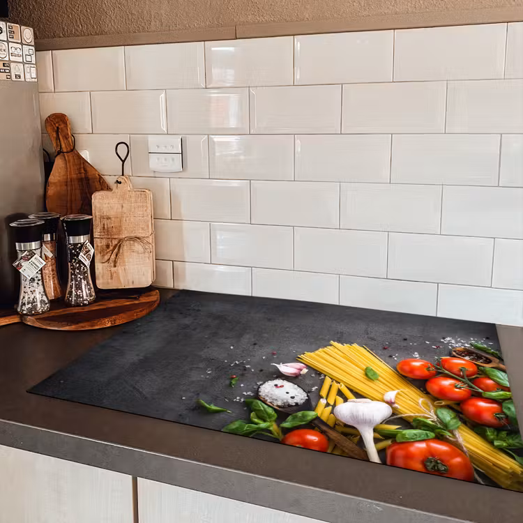 Pasta - Kruiden - Tomaat - Specerijen - Rustiek Inductie beschermer vinyl 3mm klein -sfeer3
