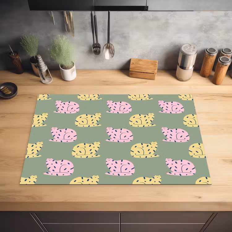 Pastel - Katten - Vlekjes - Groen Inductie beschermer vinyl 3mm klein 276 -sfeer5