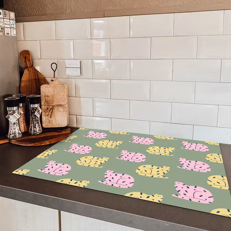 Pastel - Katten - Vlekjes - Groen Inductie beschermer vinyl 3mm klein 276 -sfeer3