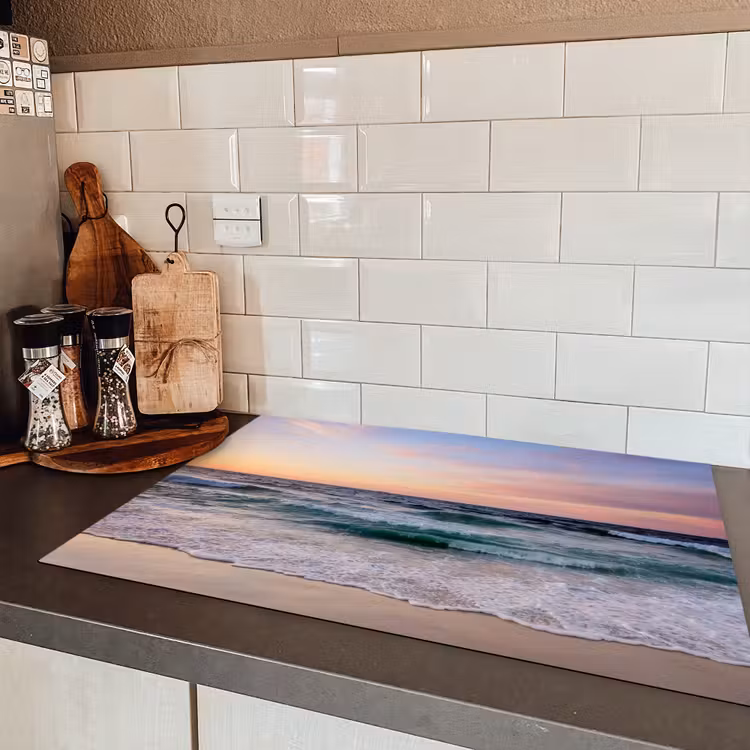 Pastelkleurige Zee bij Avondlicht Inductie beschermer vinyl 3mm klein -sfeer3