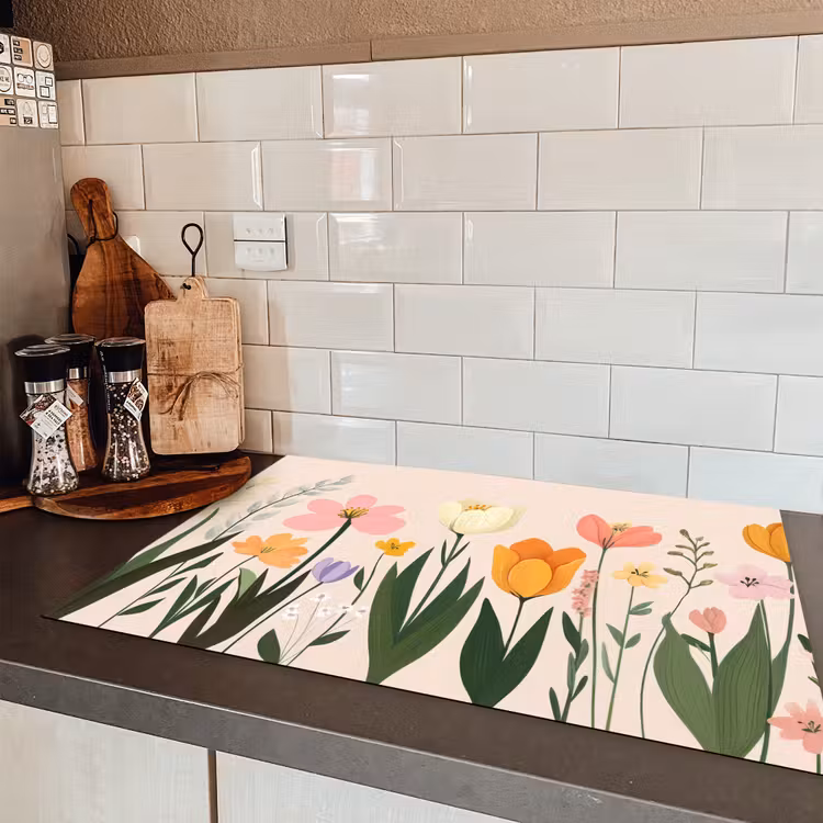 Pasteltinten - Bloemen - Illustratie Inductie beschermer vinyl 3mm klein -sfeer3