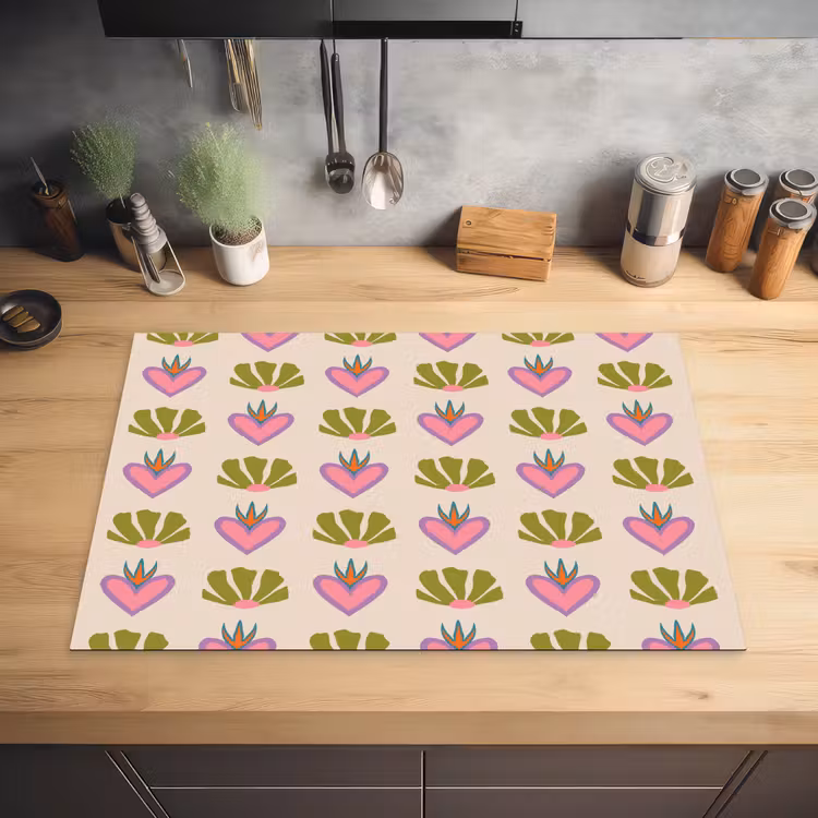 Patroon - Beige - Hartjes - Bloemen Inductie beschermer vinyl 3mm klein 276 -sfeer5