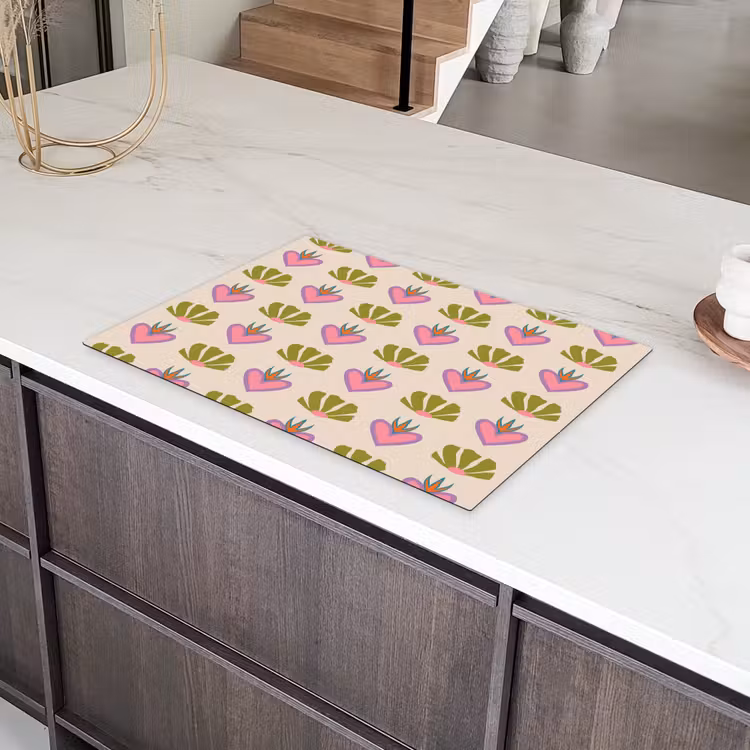 Patroon - Beige - Hartjes - Bloemen Inductie beschermer vinyl 3mm klein 276 -sfeer8