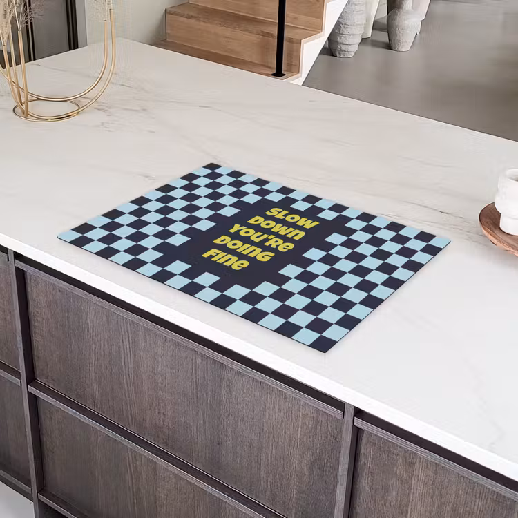 Patroon - Geblok - Blauw - Slow down you're doing fine Inductie beschermer vinyl 3mm klein -sfeer8