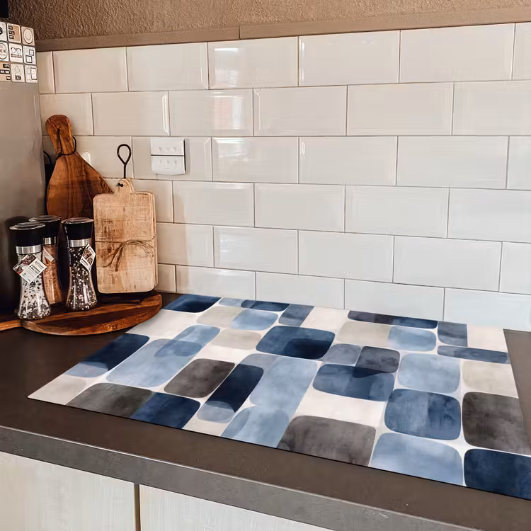 Patroon - Blauw - Vierkanten Inductie beschermer vinyl 3mm klein -sfeer3